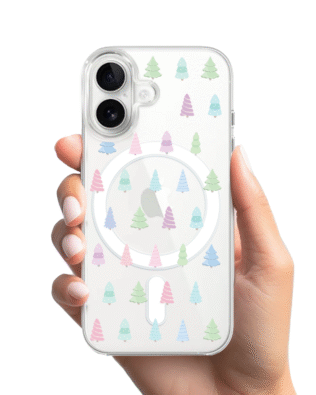 Etui do iPhone 16 Plus z MagSafe przeźroczyste, silikonowe Flexi, Pastelowe choinki