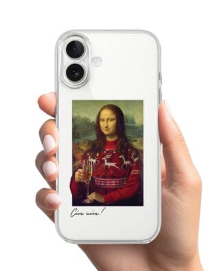 Etui do iPhone 17 przeźroczyste, silikonowe Flexi, Mona Lisa z szampanem