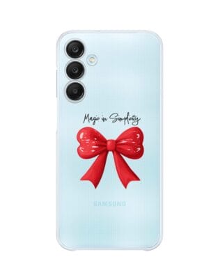 Etui do Samsung Galaxy M35 5G przeźroczyste, silikonowe Flexi, Przytulne święta, Czerwona kokarda