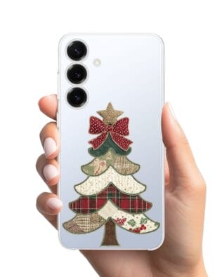 Etui do Samsung Galaxy S25 przeźroczyste, silikonowe Flexi, Przytulne święta, Kraciasta choinka