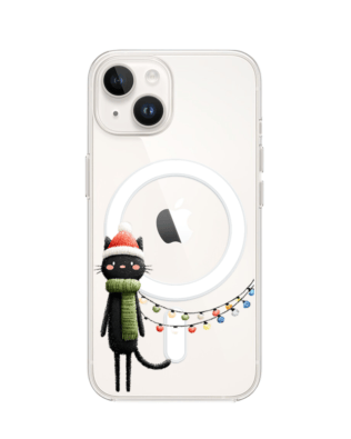 Etui do iPhone 14 z MagSafe przeźroczyste, silikonowe Flexi, Przytulne święta, Kot przebrany za elfa