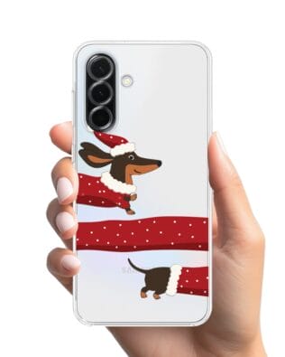 Etui do Samsung Galaxy A36 5G przeźroczyste, silikonowe Flexi, Przytulne święta, świąteczny jamnik