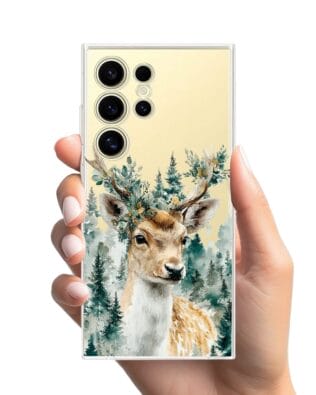 Etui do Samsung Galaxy S24 Ultra przeźroczyste, silikonowe Flexi, Przytulne święta, Leśny jelonek