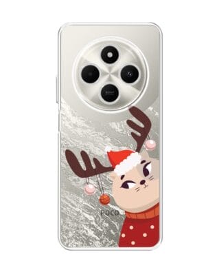 Etui do Xiaomi POCO C75 przeźroczyste, silikonowe Flexi, Kotek przebrany za reniferka