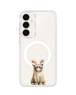 Etui do Samsung Galaxy S23 Plus z MagSafe przeźroczyste, silikonowe Flexi, Przytulne święta, Kot który nie chciał być reniferem
