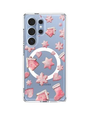 Etui do Samsung Galaxy S25 Ultra z MagSafe przeźroczyste, silikonowe Flexi, Przytulne święta, Różowe pierniczki