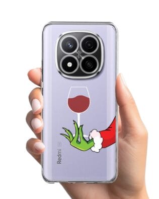 Etui do Xiaomi Redmi Note 14 Pro 4G przeźroczyste, silikonowe Flexi, Zielony psotnik z lampką wina