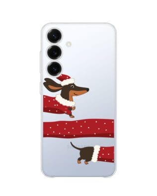 Etui do Samsung Galaxy S25 Plus przeźroczyste, silikonowe Flexi, Przytulne święta, świąteczny jamnik