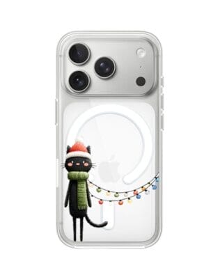 Etui do iPhone 17 Pro z MagSafe przeźroczyste, silikonowe Flexi, Przytulne święta, Kot przebrany za elfa