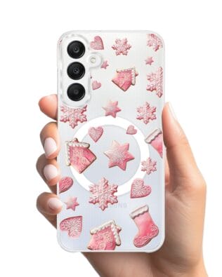 Etui do Samsung Galaxy A25 5G z MagSafe przeźroczyste, silikonowe Flexi, Przytulne święta, Różowe pierniczki