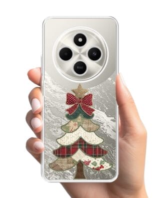 Etui do Xiaomi POCO C75 przeźroczyste, silikonowe Flexi, Przytulne święta, Kraciasta choinka