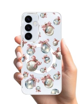 Etui do Samsung Galaxy A55 5G z MagSafe przeźroczyste, silikonowe Flexi, Przytulne święta, Pastelowe bombki