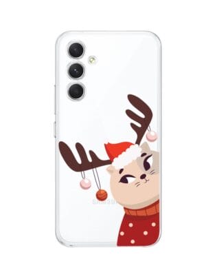 Etui do Samsung Galaxy A54 5G przeźroczyste, silikonowe Flexi, Kotek przebrany za reniferka