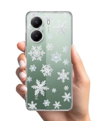 Etui do Xiaomi POCO X7 Pro przeźroczyste, silikonowe Flexi, Zimowa magia, Delikatne płatki śniegu
