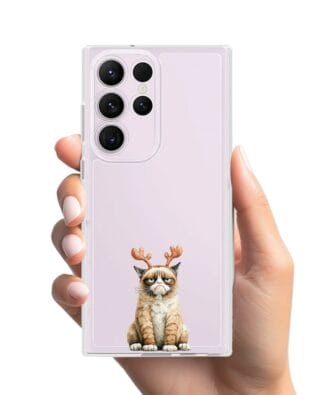 Etui do Samsung Galaxy S23 Ultra przeźroczyste, silikonowe Flexi, Przytulne święta, Kot który nie chciał być reniferem