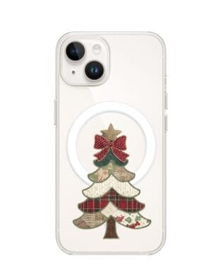 Etui do iPhone 14 z MagSafe przeźroczyste, silikonowe Flexi, Przytulne święta, Kraciasta choinka