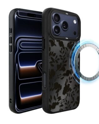 Etui do iPhone 17 Pro IBIZU DropGuard Matt z MagSafe, Midnight, Cienie liści