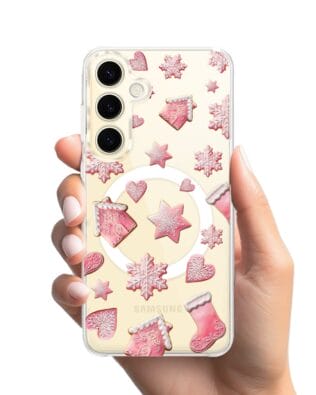 Etui do Samsung Galaxy S24 Plus z MagSafe przeźroczyste, silikonowe Flexi, Przytulne święta, Różowe pierniczki