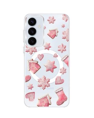 Etui do Samsung Galaxy A35 5G z MagSafe przeźroczyste, silikonowe Flexi, Przytulne święta, Różowe pierniczki