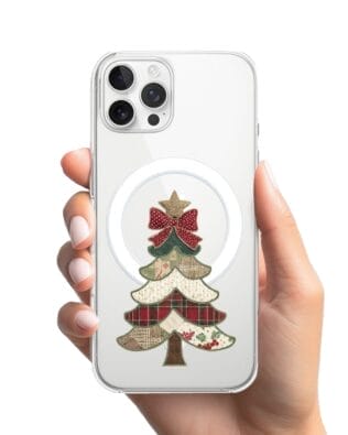 Etui do iPhone 12 Pro Max z MagSafe przeźroczyste, silikonowe Flexi, Przytulne święta, Kraciasta choinka