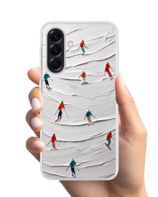 Etui do Samsung Galaxy A56 5G z MagSafe przeźroczyste, silikonowe Flexi, Zimowa magia, Narciarski obraz