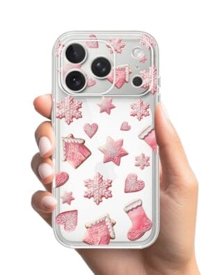 Etui do iPhone 17 Pro przeźroczyste, silikonowe Flexi, Przytulne święta, Różowe pierniczki