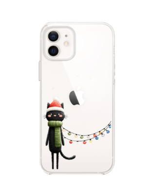 Etui do iPhone 12 przeźroczyste, silikonowe Flexi, Przytulne święta, Kot przebrany za elfa