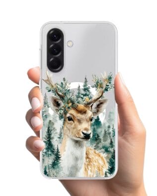 Etui do Samsung Galaxy A56 5G z MagSafe przeźroczyste, silikonowe Flexi, Przytulne święta, Leśny jelonek