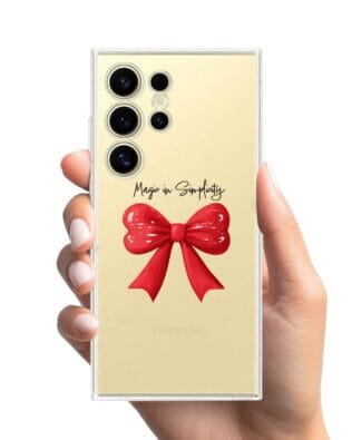 Etui do Samsung Galaxy S24 Ultra przeźroczyste, silikonowe Flexi, Przytulne święta, Czerwona kokarda