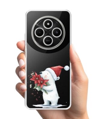 Etui do Xiaomi POCO C75 przeźroczyste, silikonowe Flexi, Przytulne święta, Miś świąteczny