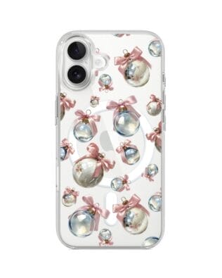 Etui do iPhone 17 z MagSafe przeźroczyste, silikonowe Flexi, Przytulne święta, Pastelowe bombki