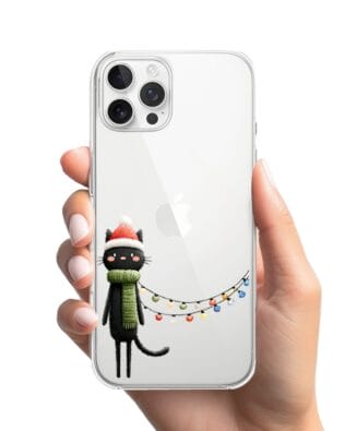 Etui do iPhone 12 Pro przeźroczyste, silikonowe Flexi, Przytulne święta, Kot przebrany za elfa