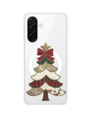 Etui do Samsung Galaxy A26 5G z MagSafe przeźroczyste, silikonowe Flexi, Przytulne święta, Kraciasta choinka