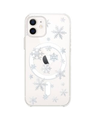 Etui do iPhone 12 z MagSafe przeźroczyste, silikonowe Flexi, Zimowa magia, Delikatne płatki śniegu
