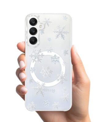 Etui do Samsung Galaxy A25 5G z MagSafe przeźroczyste, silikonowe Flexi, Zimowa magia, Delikatne płatki śniegu