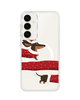 Etui do Samsung Galaxy S23 Plus z MagSafe przeźroczyste, silikonowe Flexi, Przytulne święta, świąteczny jamnik