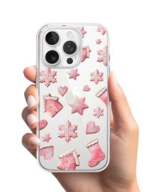 Etui do iPhone 16 Pro przeźroczyste, silikonowe Flexi, Przytulne święta, Różowe pierniczki