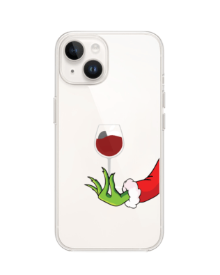 Etui do iPhone 14 Plus przeźroczyste, silikonowe Flexi,  zielony psotnik z lampką wina