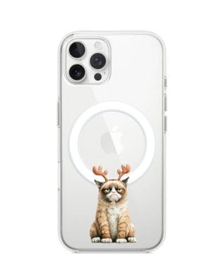 Etui do iPhone 12 Pro Max z MagSafe przeźroczyste, silikonowe Flexi, Przytulne święta, Kot który nie chciał być reniferem