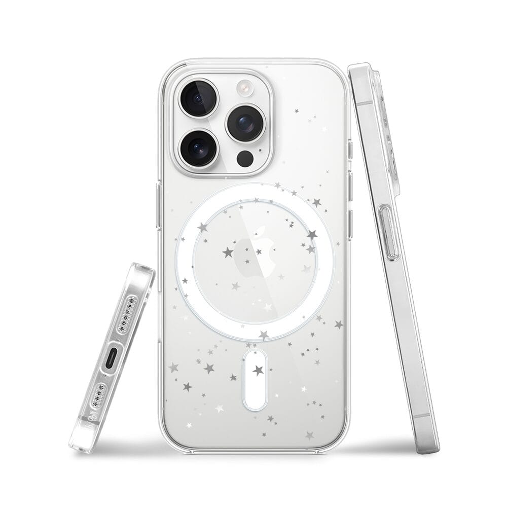 Etui do iPhone 15 Pro Max z MagSafe przeźroczyste, silikonowe Flexi, Zimowa magia, Szampańskie gwiazdki - obrazek 3