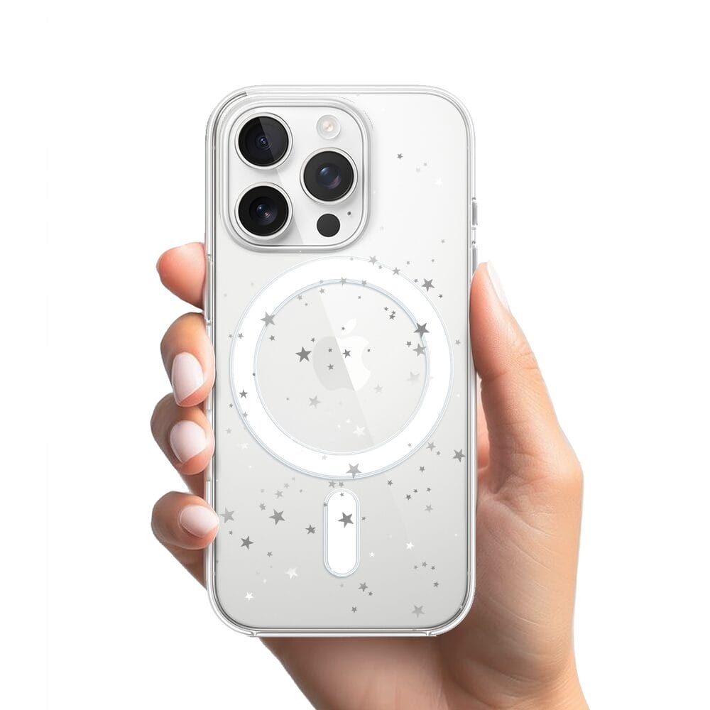 Etui do iPhone 15 Pro Max z MagSafe przeźroczyste, silikonowe Flexi, Zimowa magia, Szampańskie gwiazdki - obrazek 2