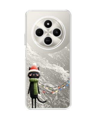 Etui do Xiaomi POCO C75 przeźroczyste, silikonowe Flexi, Przytulne święta, Kot przebrany za elfa