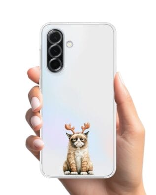 Etui do Samsung Galaxy A36 5G przeźroczyste, silikonowe Flexi, Przytulne święta, Kot który nie chciał być reniferem