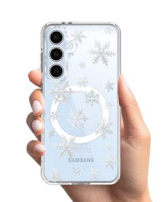 Etui do Samsung Galaxy S24 FE z MagSafe przeźroczyste, silikonowe Flexi, Zimowa magia, Delikatne płatki śniegu