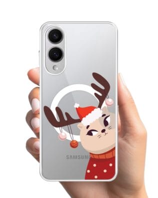 Etui do Samsung Galaxy S25 Edge z MagSafe przeźroczyste, silikonowe Flexi, Kotek przebrany za reniferka