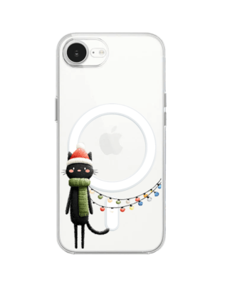 Etui do iPhone 16e z MagSafe przeźroczyste, silikonowe Flexi, Przytulne święta, Kot przebrany za elfa