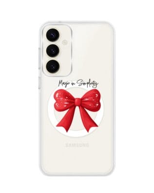 Etui do Samsung Galaxy S23 Plus z MagSafe przeźroczyste, silikonowe Flexi, Przytulne święta, Czerwona kokarda