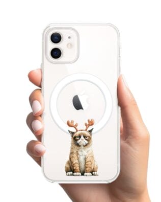Etui do iPhone 12 z MagSafe przeźroczyste, silikonowe Flexi, Przytulne święta, Kot który nie chciał być reniferem