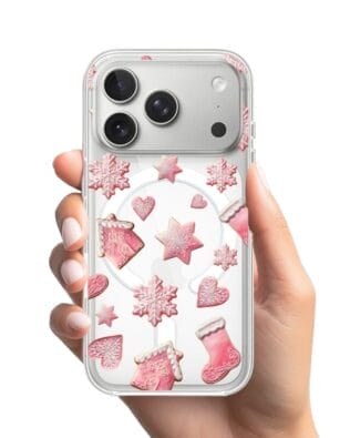 Etui do iPhone 17 Pro z MagSafe przeźroczyste, silikonowe Flexi, Przytulne święta, Różowe pierniczki