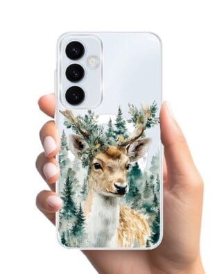 Etui do Samsung Galaxy A35 5G z MagSafe przeźroczyste, silikonowe Flexi, Przytulne święta, Leśny jelonek